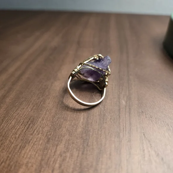 Handmade Gold Wire-Wrapped Amethyst Ring - Picture 2 of 2